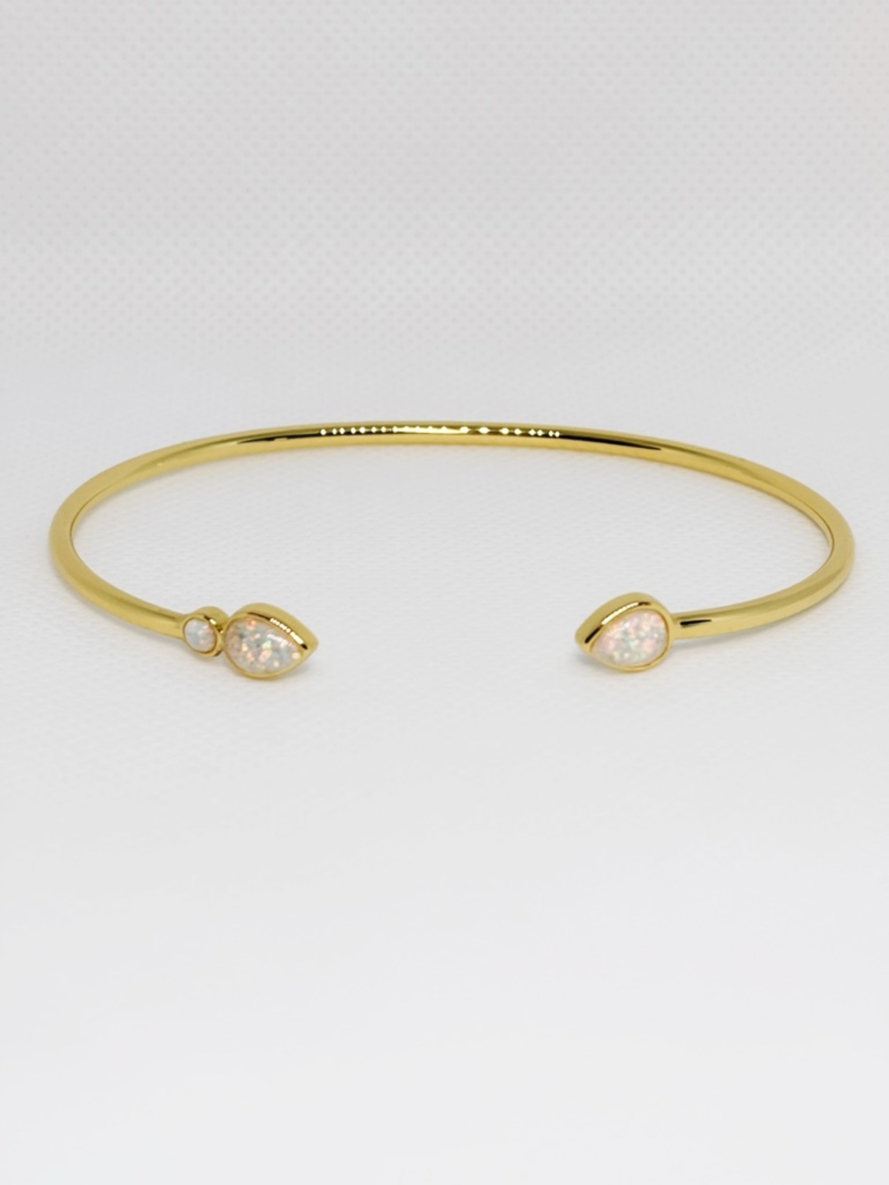 18k Gold Plated Adjustable Open Cuff Bracelet with Teardrop Opal Accent